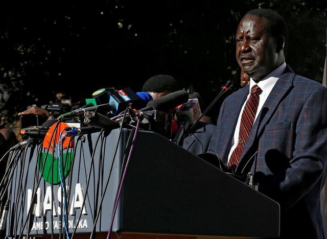 opposition leader raila odinga speaks during a news conference at the offices of the national super alliance nasa coalition in nairobi kenya august 16 2017 photo reuters