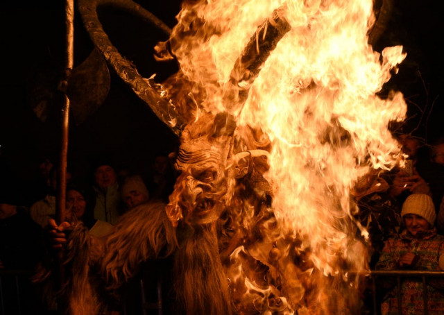 a man dressed as a devil performs during a krampus show in goricane slovenia photo reuters