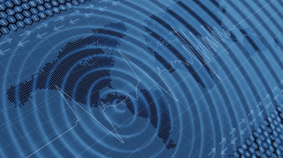 earthquake impact wave and seismic activity mapped onto a computer photo online