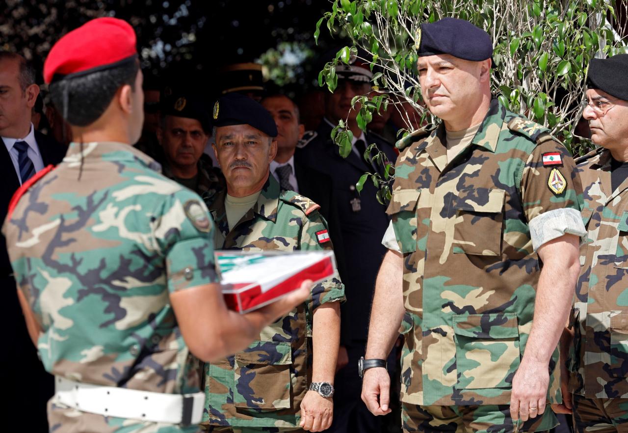 general joseph aoun attends the offical funeral ceremony for the lebanese soldiers who were killed in islamic state captivity at the ministry of defense in yarze village east of beirut photo reuters