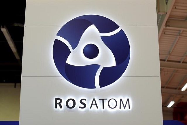 the logo of russian state nuclear monopoly rosatom is pictured at the world nuclear exhibition 2014 the trade fair event for the global nuclear energy sector in le bourget near paris october 14 2014 photo reuters