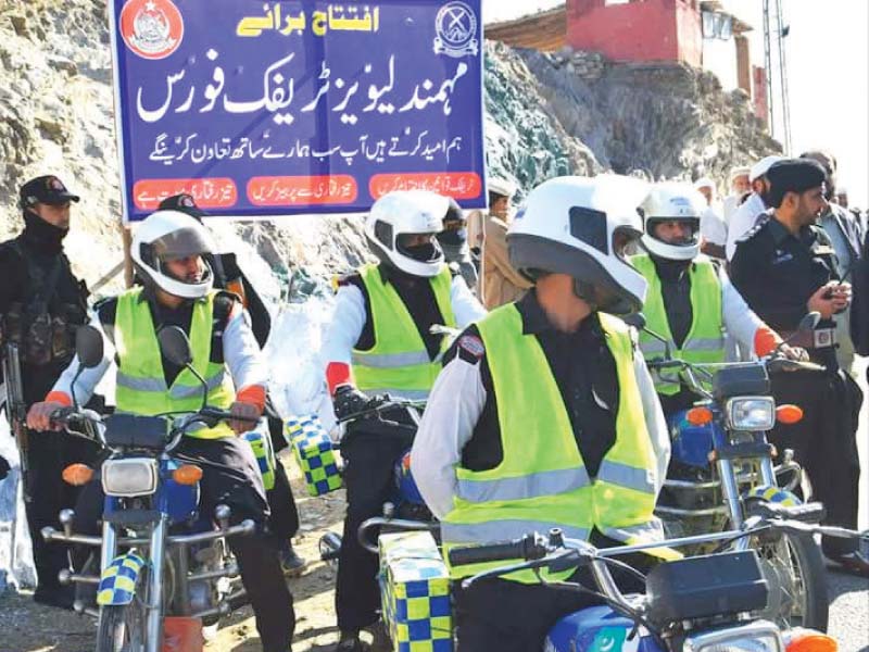 mohmand traffic levies at their flag march photo express