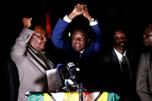 zimbabwe 039 s former vice president emmerson mnangagwa who is due to be sworn in to replace robert mugabe as president addresses supporters in harare zimbabwe november 22 2017 photo reuters