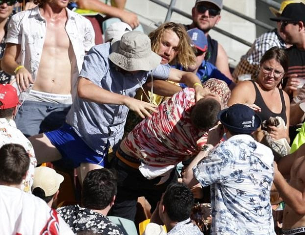 the fight occurred as australia began their first innings with the bat after england posted 302 runs photo dailymail the fight occurred as australia began their first innings with the bat after england posted 302 runs photo dailymail
