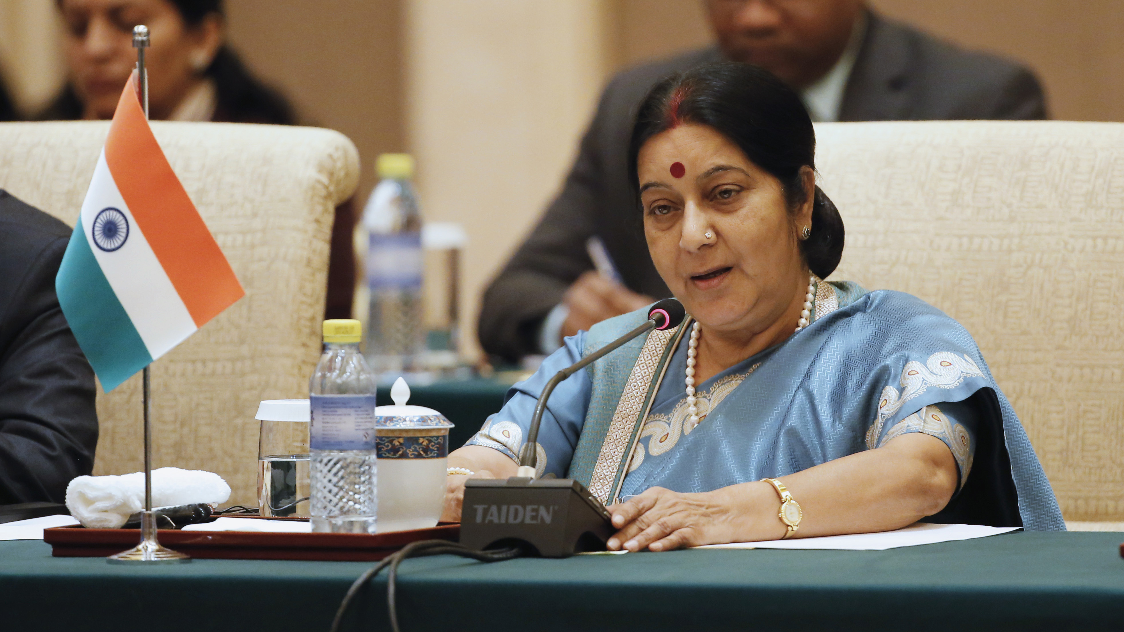 indian foreign minister sushma swaraj speaks during the 13th russia india china foreign ministers 039 meeting at diaoyutai state guesthouse in beijing photo reuters