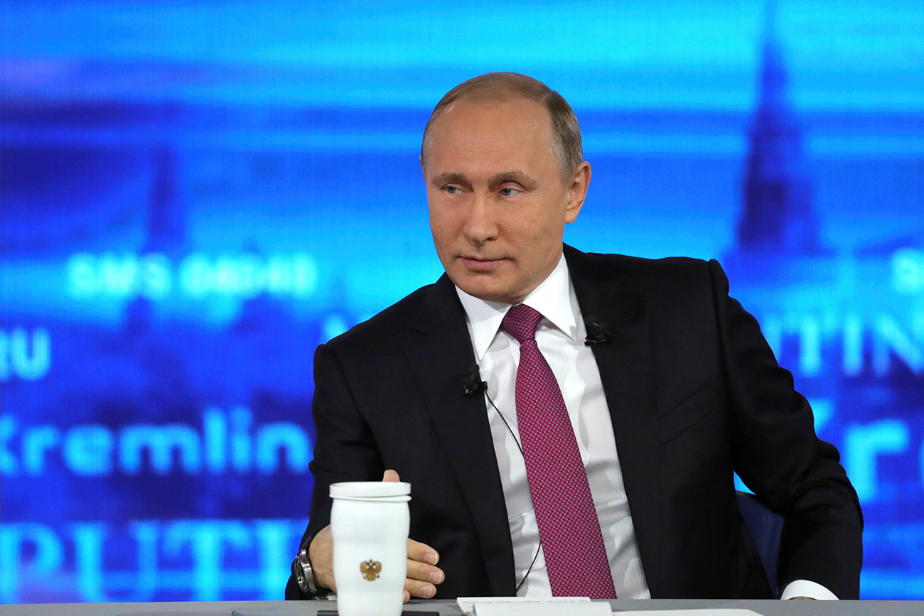 russian president vladimir putin attends a live nationwide broadcasted call in in moscow russia photo reuters