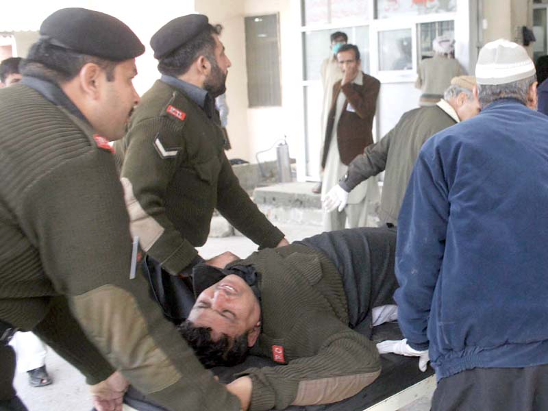 an injured fc official and a protester are brought in at pims photo express agencies