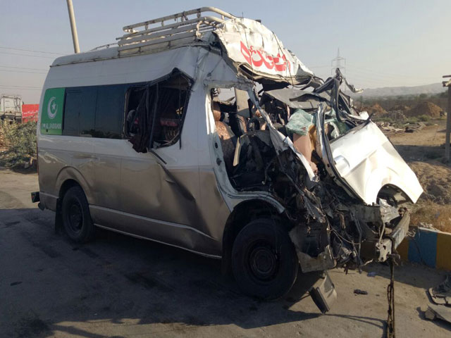 the ill fated family was travelling in a van when it collided with a truck near nooriabad town of jamshoro district photo express