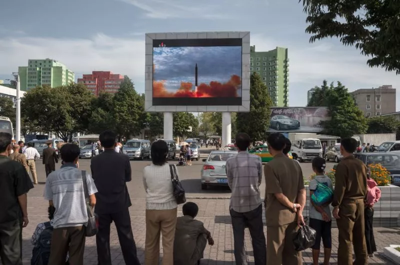 footage of the last missile test launched in september was shown on a public screen in pyongyang photo afp footage of the last missile test launched in september was shown on a public screen in pyongyang photo afp