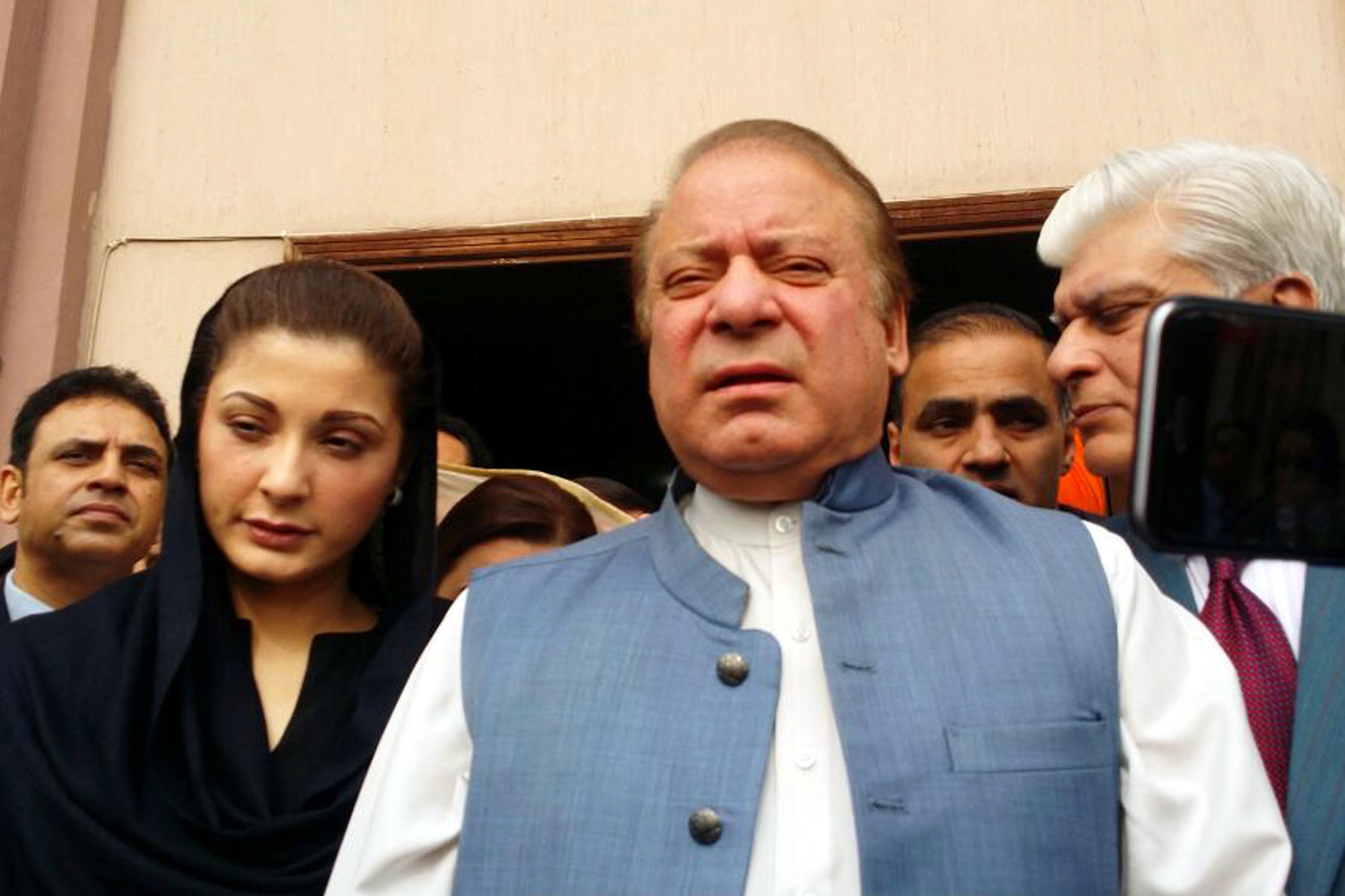 nawaz sharif outside an accounability court in islamabad on tuesday photo zafar aslam express