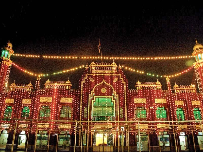 a mosque decorated with colourful lights on the eve of eid miladun nabi photo inp a mosque decorated with colourful lights on the eve of eid miladun nabi photo inp