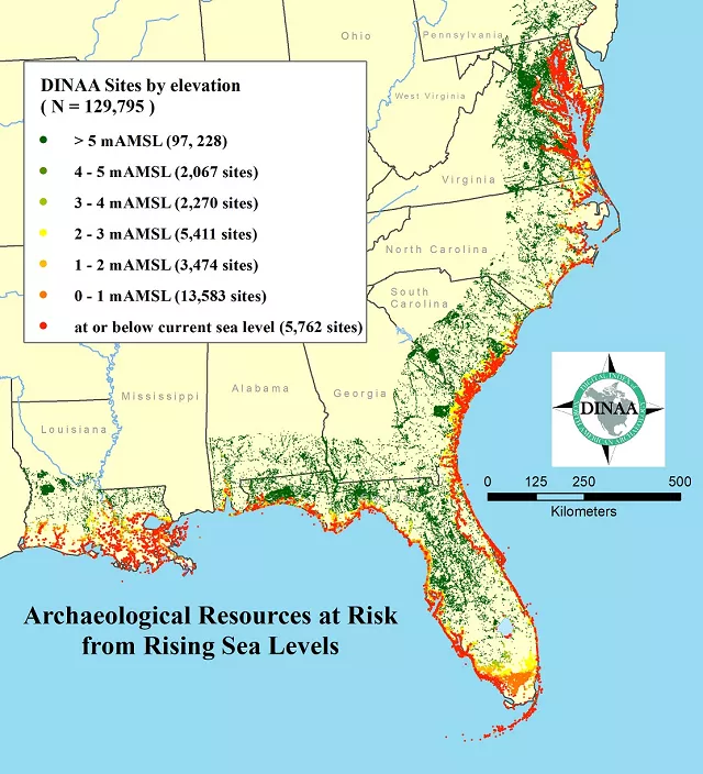sites at risk due to rising sea levels in the southeastern us photo dinaa via plos one sites at risk due to rising sea levels in the southeastern us photo dinaa via plos one