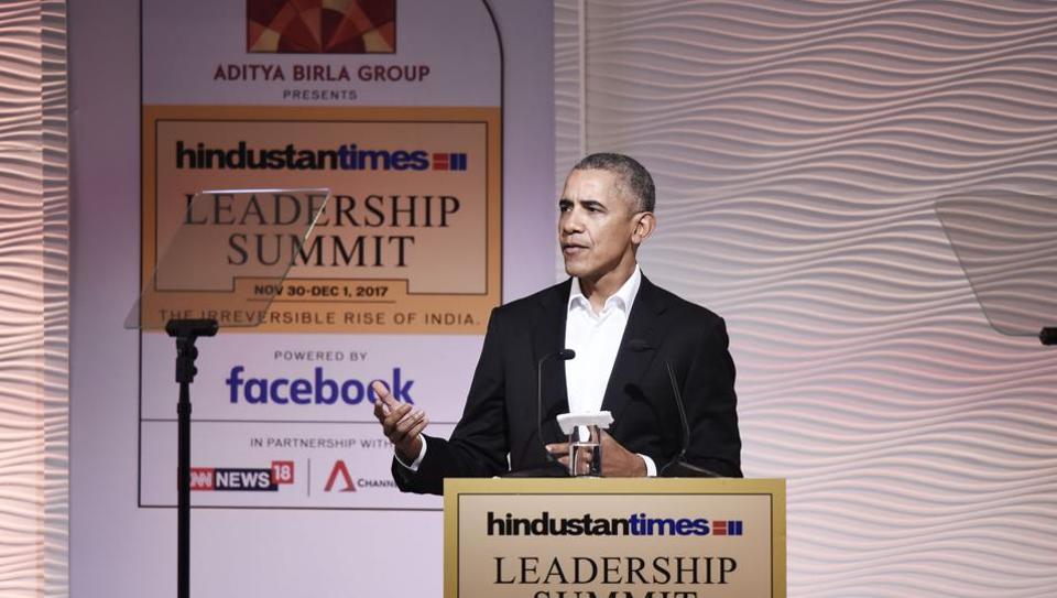 barack obama delivers a special address during the hindustan times leadership summit at hyatt regency in new delhi photo hindustan times