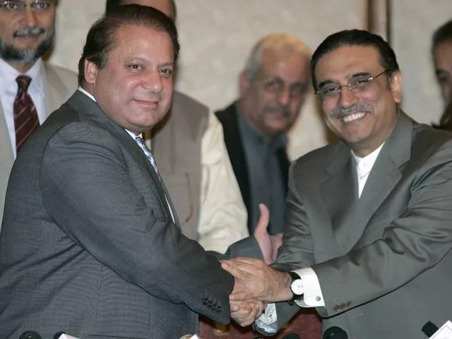 in a file photo nawaz sharif shakes hands with asif zardari photo express in a file photo nawaz sharif shakes hands with asif zardari photo express