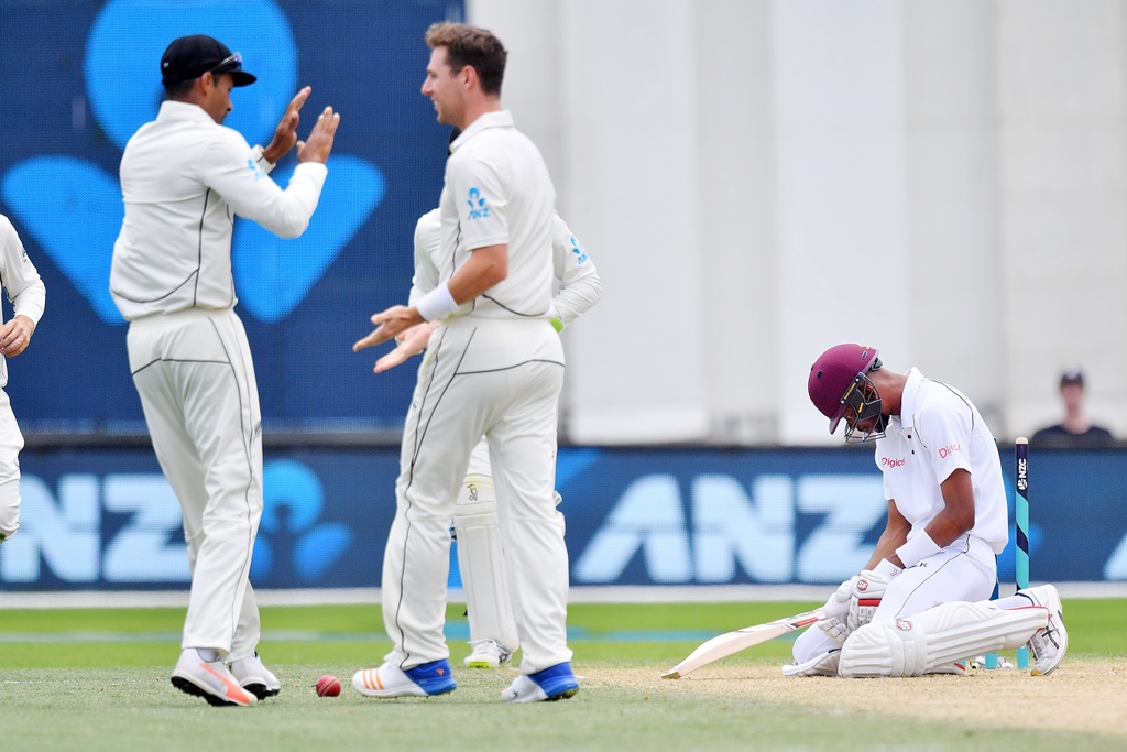 faltered chase west indies were dismissed for 319 in their second innings after they had conceded a 386 run first innings deficit to the new zealand photo afp