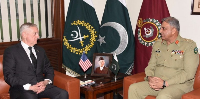 us defence secretary jim mattis calls on army chief general qamar javed bajwa at the general headquarters in rawalpindi on december 4 2017 photo ispr us defence secretary jim mattis calls on army chief general qamar javed bajwa at the general headquarters in rawalpindi on december 4 2017 photo ispr