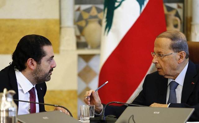 lebanon 039 s president michel aoun talks to prime minister saad al hariri during the cabinet meeting in baabda near beirut lebanon december 5 2017 photo reuters