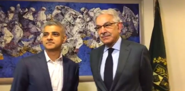 london mayor sadiq khan calls on foreign minister khawaja asif in islamabad screen grab