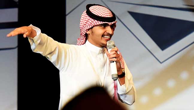 saudi comedian nawaf al qahtani performs on stage during the stand up comedy festival at the riyadh 039 s king fahd cultural centre photo afp