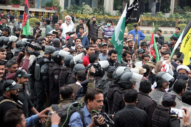 the protesters wanted to hold a demonstration outside the us consulate photo athar khan express the protesters wanted to hold a demonstration outside the us consulate photo athar khan express