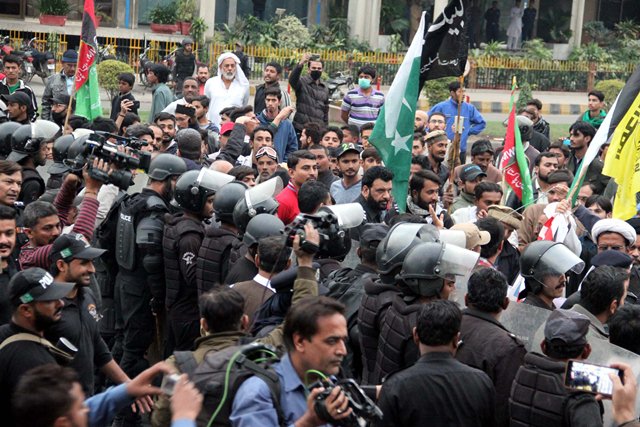 the protesters wanted to hold a demonstration outside the us consulate photo athar khan express