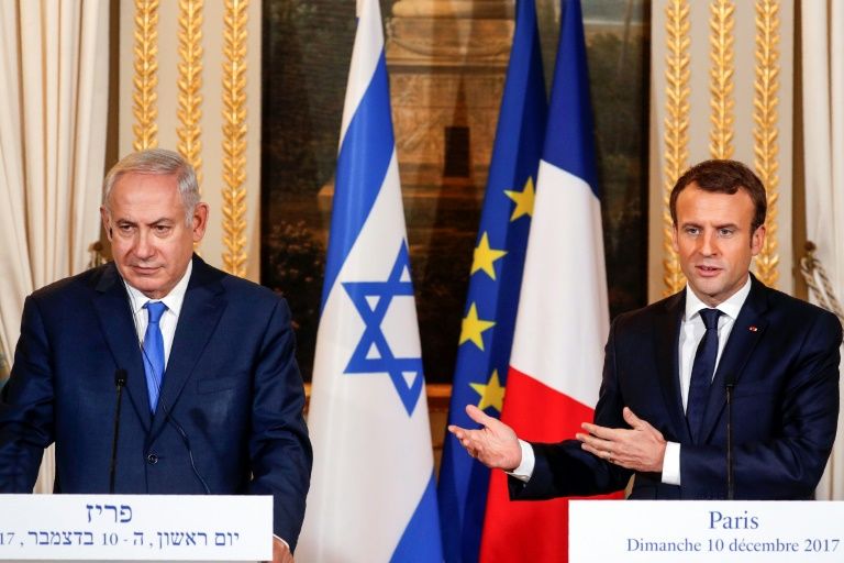french president emmanuel macron urged visiting israeli prime minister benjamin netanyahu to quot show courage in his dealings with the palestinians quot after the controversy over the us decision to recognise jerusalem as israel 039 s capital photo afp