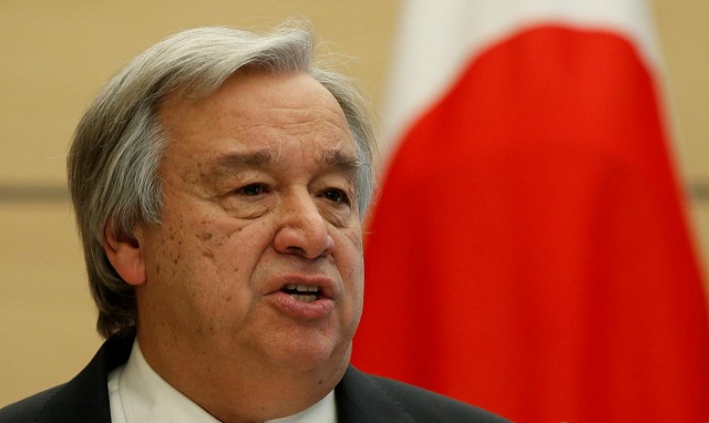 un secretary general antonio guterres attends a joint news conference with japan 039 s prime minister shinzo abe at abe 039 s official residence in tokyo japan december 14 2017 photo reuters