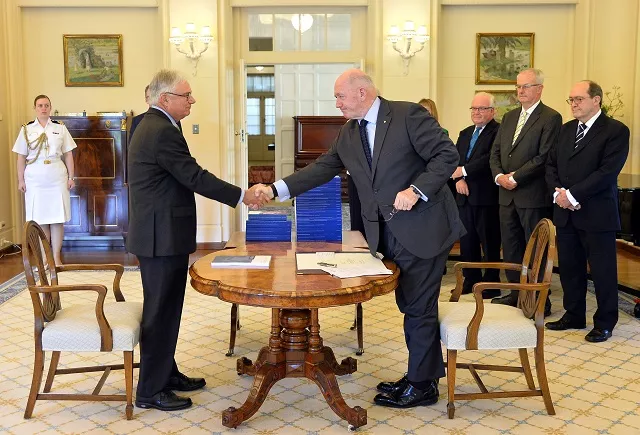 commissioner justice peter mcclellan and the governor general of australia peter cosgrove at the signing ceremony and the release of the final report of the royal commission into institutional responses to child sexual abuse in canberra australia december 15 2017 photo via reuters commissioner justice peter mcclellan and the governor general of australia peter cosgrove at the signing ceremony and the release of the final report of the royal commission into institutional responses to child sexual abuse in canberra australia december 15 2017 photo via reuters