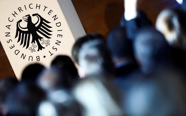 the logo of the german federal intelligence agency bnd is pictured at the 60th anniversary of the founding of the bnd in berlin germany november 28 2016 photo reuters