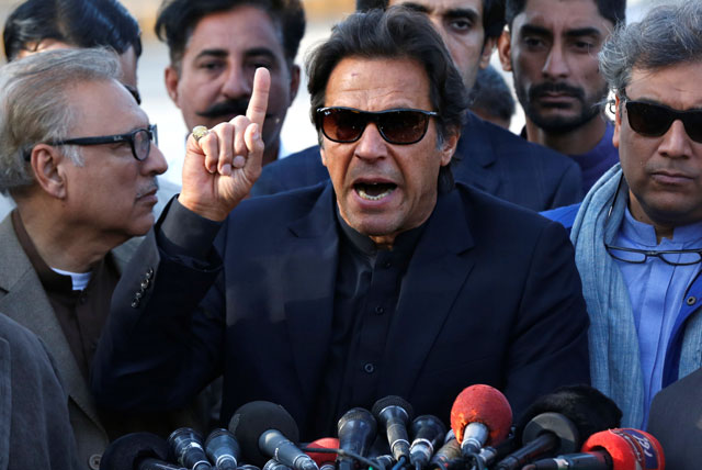pti chairman imran khan addresses members of the media after pakistan 039 s supreme court dismissed a petition to disqualify him from parliament for not declaring assets outside jinnah international airport in karachi pakistan december 15 2017 photo reuters