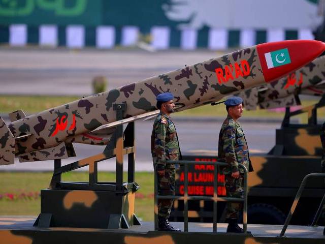 pakistan army soldiers travel on a vehicle carrying cruise missile ra 039 ad during the pakistan day military parade in islamabad on march 23 2016 photo afp file