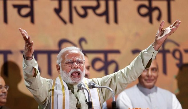 prime minister narendra modi addresses his supporters at bharatiya janata party bjp headquarters in new delhi india march 12 2017 photo reuters