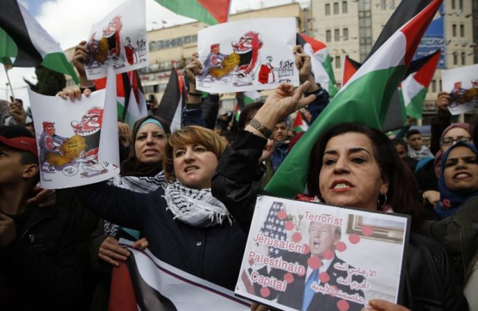 palestinian protestors shout slogans against us president donald trump 039 s decision to recognise jerusalem as the capital of israel in the west bank city of nablus photo afp