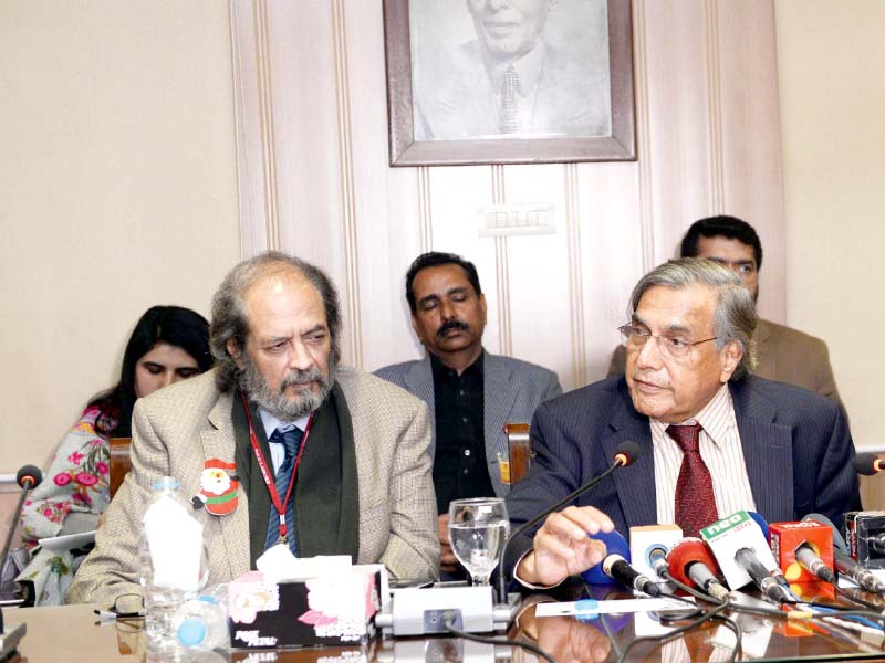 punjab higher education commission chairperson dr muhammad nizamuddin speaks at a press conference at gcu photo express