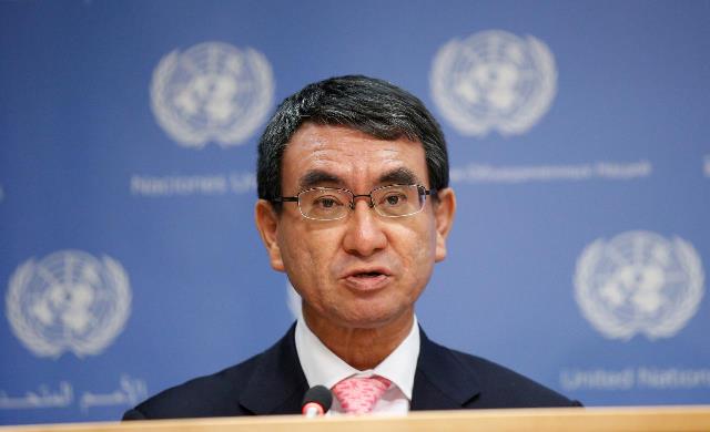 japan 039 s foreign minister taro kono speaks during a news conference at u n headquarters in new york city new york u s december 15 2017 photo reuters