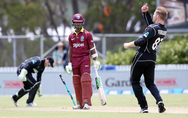 jason mohammed of the west indies c is bowled by lockie ferguson r of new zealand during the first odi cricket match between new zealand and the west indies at cobham oval in whangarei on december 20 2017 photo afp jason mohammed of the west indies c is bowled by lockie ferguson r of new zealand during the first odi cricket match between new zealand and the west indies at cobham oval in whangarei on december 20 2017 photo afp