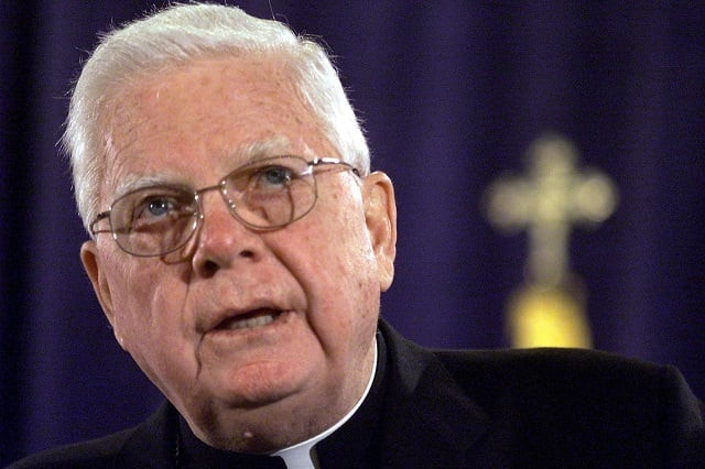 file photo cardinal bernard law of the boston archdioceses addresses the us conference of catholic bishops about their stand on the iraq situation during their annual meeting in washington november 12 2002 photo reuters file photo cardinal bernard law of the boston archdioceses addresses the us conference of catholic bishops about their stand on the iraq situation during their annual meeting in washington november 12 2002 photo reuters
