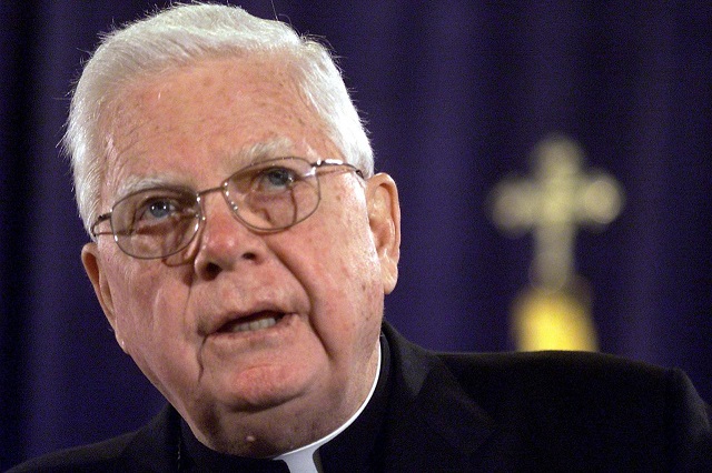 file photo   cardinal bernard law of the boston archdioceses addresses the us conference of catholic bishops about their stand on the iraq situation during their annual meeting in washington november 12 2002 photo reuters