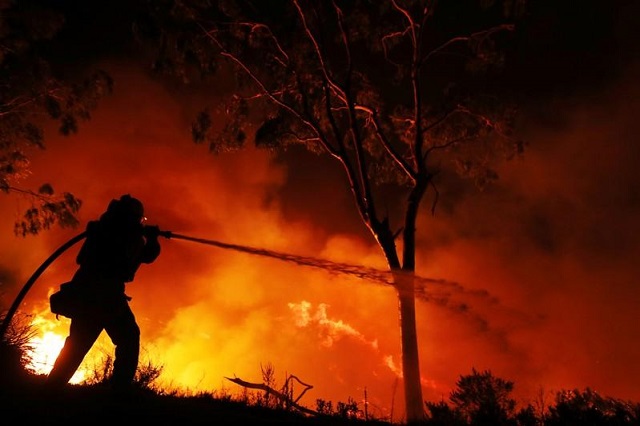 a firefighter is working on extinguishing the lilac fire a fast moving wildfire in bonsall photo reuters