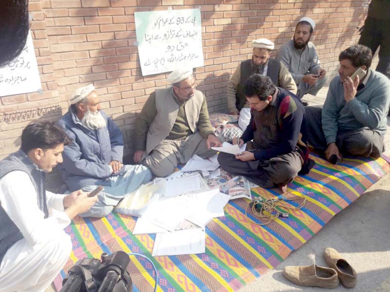 mpa sahibzada sanaullah continues his sit in outside the civil secretariat photo express