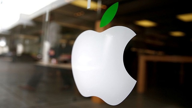 the apple logo is pictured inside the newly opened photo reuters