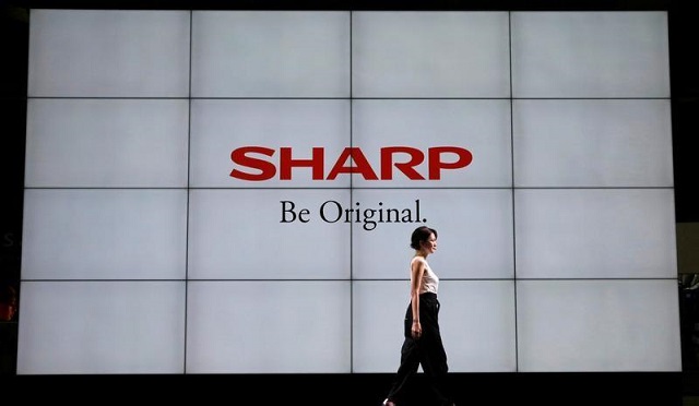 a logo of sharp corp is pictured at the ceatec japan 2017 combined exhibition of advanced technologies at the makuhari messe in chiba japan october 2 2017 photo reuters