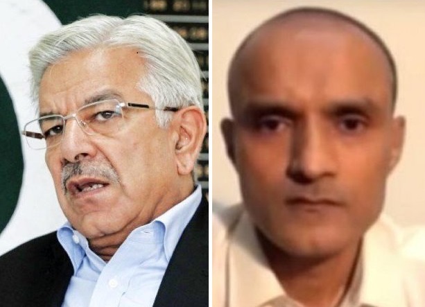 foreign minister khawaja asif and convicted india spy kulbhushan jadhav photo file