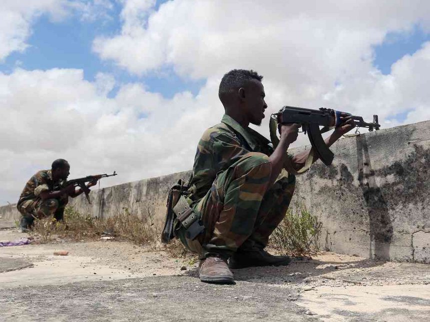 members of somali armed forces take their position during fighting between the military and police backed by intelligence forces in the dayniile district of mogadishu somalia photo reuters