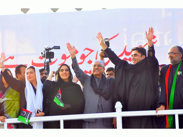 chairman ppp bilawal bhutto former president asif ali zardari and other leaders greet supporters during a progression to mark 10th death anniversary of slain former premier benazir bhutto at garhi khuda bux larkana on december 27 2017 photo ppi chairman ppp bilawal bhutto former president asif ali zardari and other leaders greet supporters during a progression to mark 10th death anniversary of slain former premier benazir bhutto at garhi khuda bux larkana on december 27 2017 photo ppi