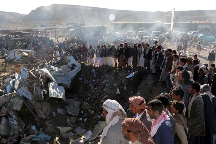 the site of an air strike in the northwestern city of saada yemen photo reuters