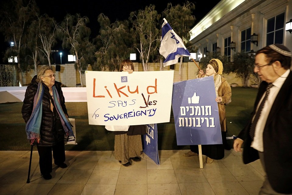 party supporters demonstrate during a likud central committee meeting in airport city israel december 31 2017 photo reuters