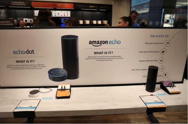displays for the echo dot and echo are seen inside the amazon books store in the time warner center at columbus circle in new york city new york us may 25 2017 photo reuters