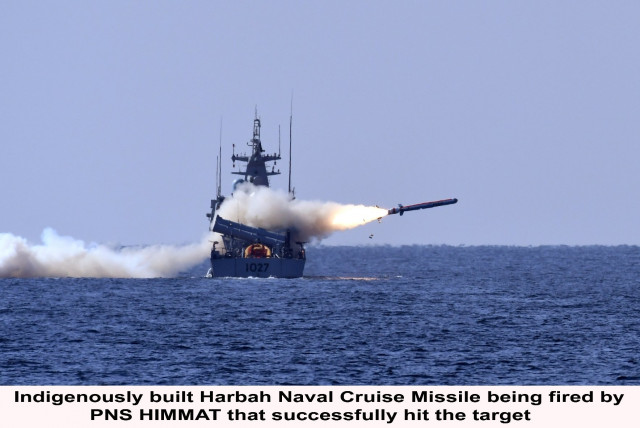 indigenously built harbah naval cruise missile is fired by pns himmat on wednesday photo pakistan navy indigenously built harbah naval cruise missile is fired by pns himmat on wednesday photo pakistan navy