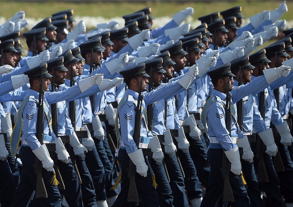 Air Force soldiers march past during a Pakistan Day military parade in Islamabad. PHOTO: AFP